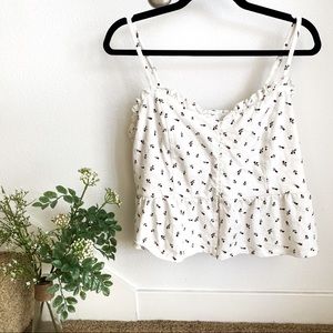 Forever 21 + White Ruffle Trim Rose Print Crop Top